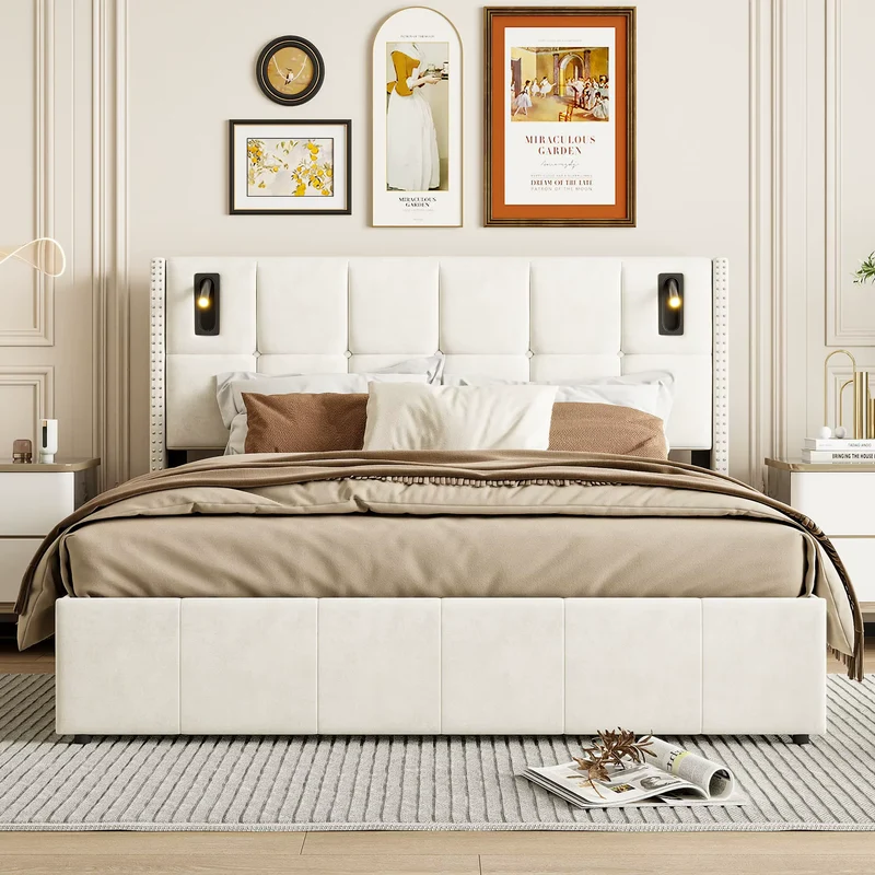 Lit coffre double 160x200 liseuse