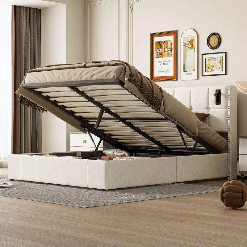 Lit coffre double 160x200 liseuse
