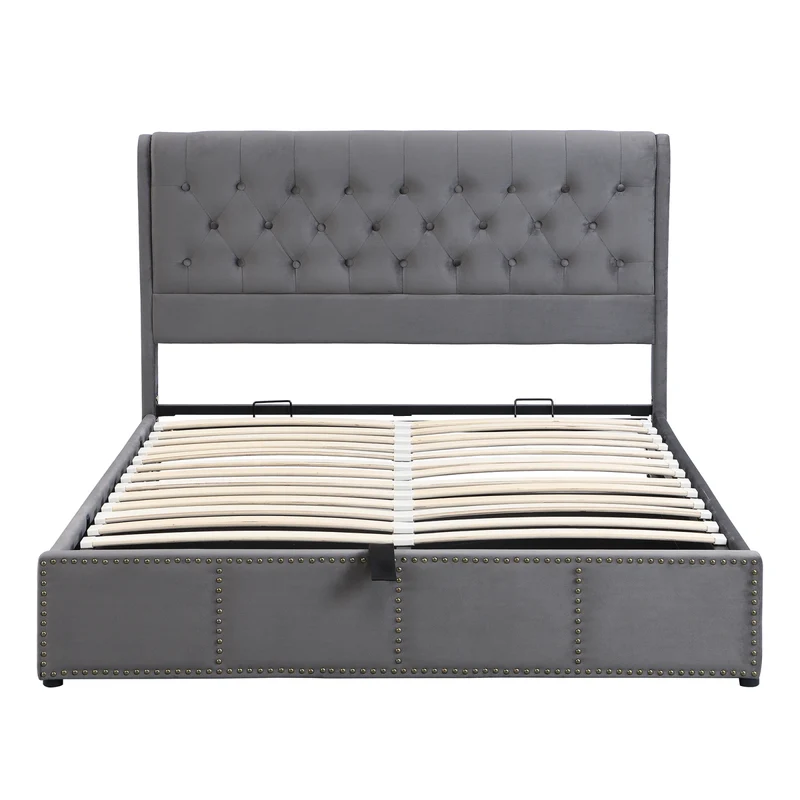 Lit coffre double 160x200 revêtement velours