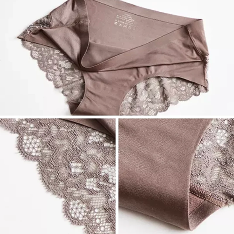 Lot de 3 Culottes en soie glacée invisibles avec dentelle