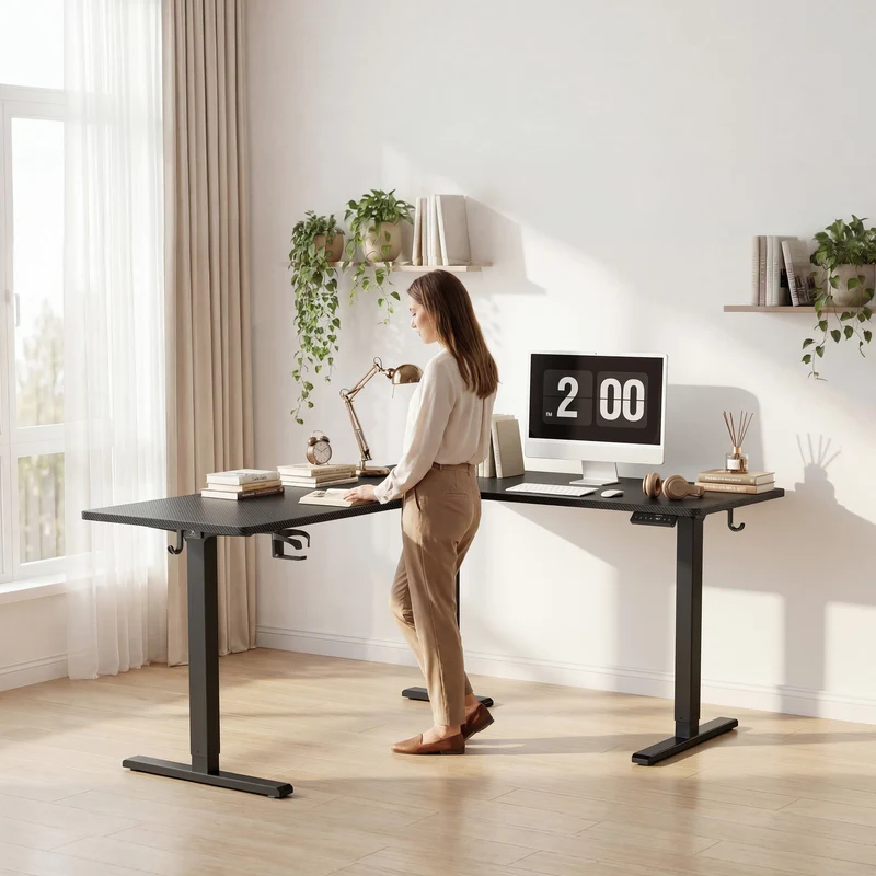 ETSLI21 Bureau d'Angle Assis-Debout avec Tiroir Intégré