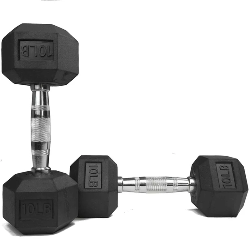 ENSEMBLE : Ensemble d'haltères hexagonaux en caoutchouc de 5 à 50 lb + support