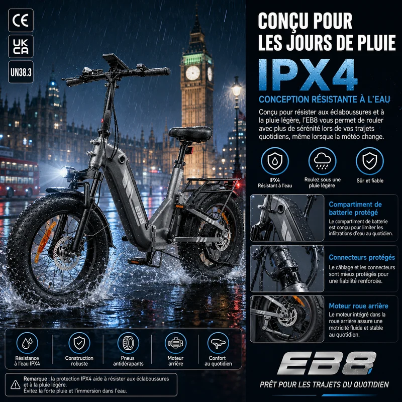 EB8 Vélo Électrique Tout-Terrain Pneus Larges - Autonomie 145km & Batterie Amovible
