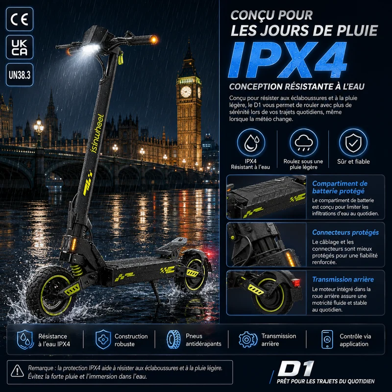 isinwheel D1 Trottinette électrique tout terrain 1200W