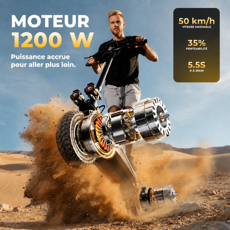 isinwheel® GT4S Trottinette Électrique Tout-Terrain 1200W