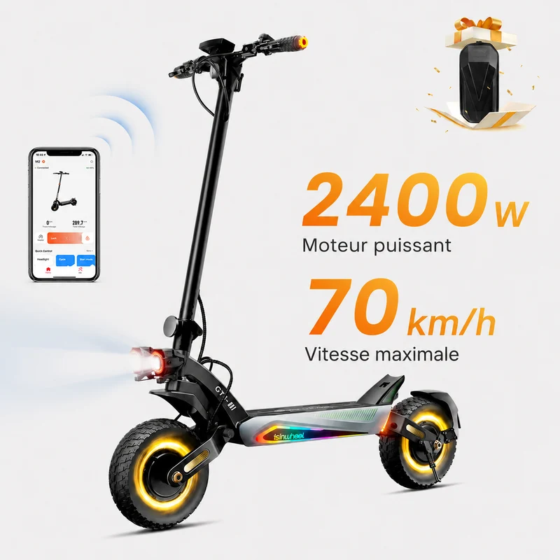 isinwheel® GT4S Trottinette Électrique Tout-Terrain 1200W