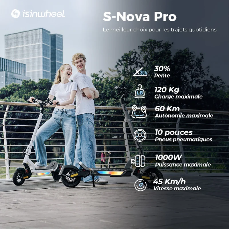isinwheel® S-NOVA Pro Trottinette électrique tout-terrain 1000W