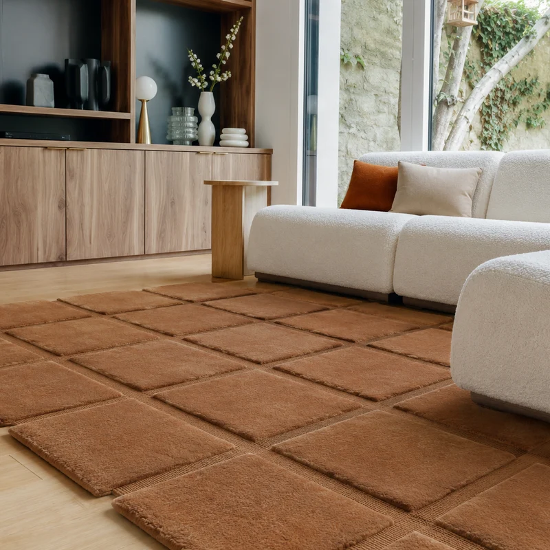 Tapis Damier cannelle