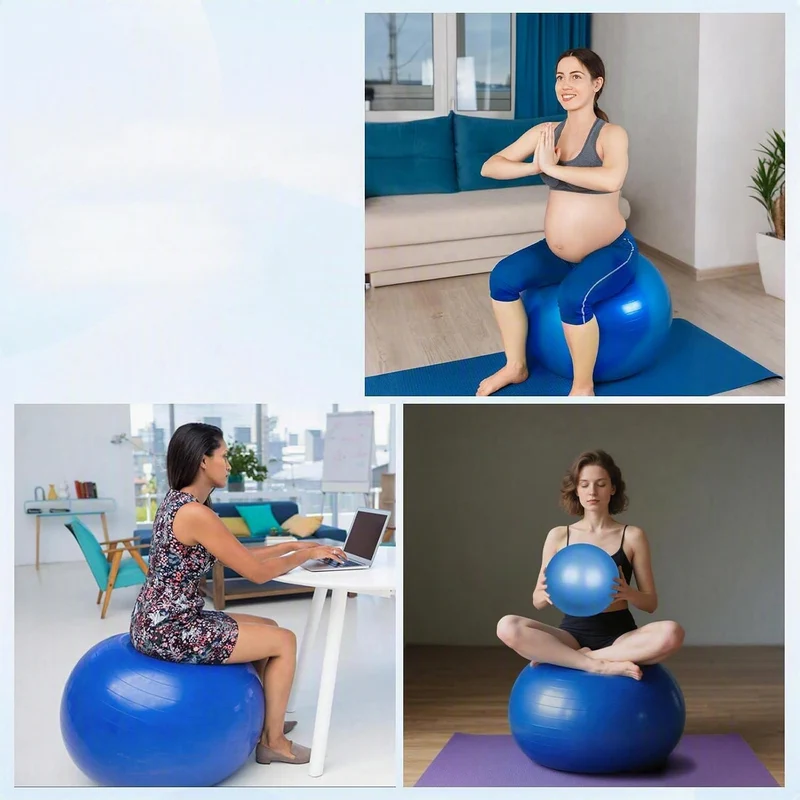 Ballon de Gymnastique Fitness Anti-éclatement Synerfit Ø65cm -pour Sport, Yoga, Pilates, Grossesse et l'accouchement Anti-Explosive Ultra-épaisse avec Pompe Pied Gonflable couleur Bleu