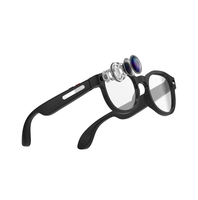 Lunettes intelligentes multifonctions NASA édition FUTURA Caméra,prise de photos, enregistrement vidéo et audio, appels Bluetooth, lecture de musique, assistant vocal, transmission sans fil Wi-Fi, Monture Mat Noir Verres Incolore Modèle Unisex design