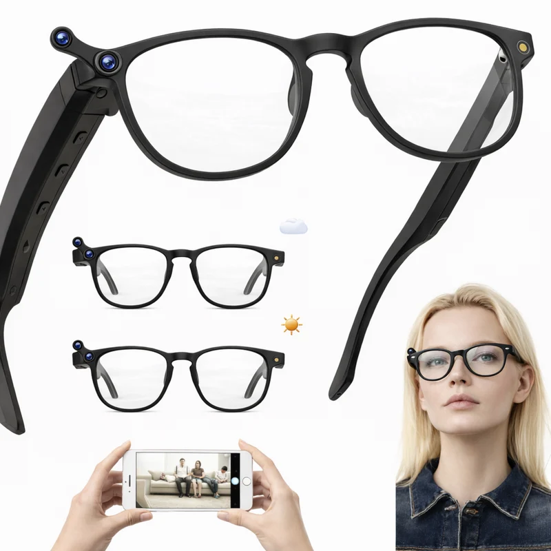 Lunettes intelligentes multifonctions NASA édition FUTURA Caméra,prise de photos, enregistrement vidéo et audio, appels Bluetooth, lecture de musique, assistant vocal, transmission sans fil Wi-Fi, Monture Mat Noir Verres Incolore Modèle Unisex design
