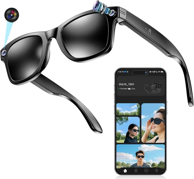 Lunettes intelligentes multifonctions NASA édition FUTURA caméra, prise de photos, enregistrement vidéo et audio, appels Bluetooth, lecture de musique, assistant vocal, transmission sans fil Wi-Fi, Monture Mat Noir Verres Graphite Modèle Unisex design