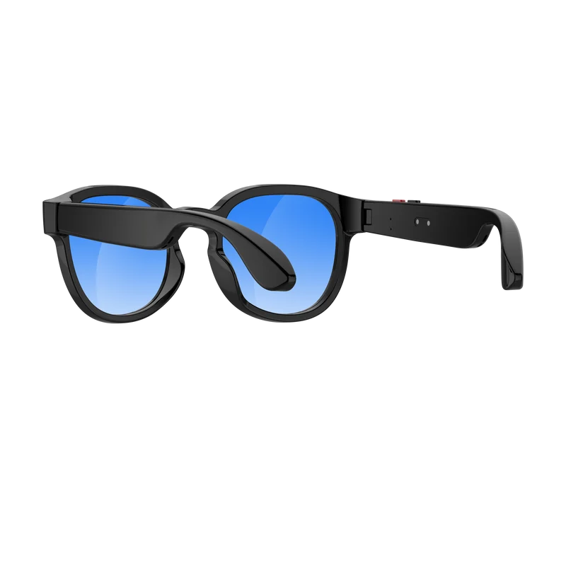 Lunettes intelligentes multifonctions NASA édition FUTURA Caméra,prise de photos, enregistrement vidéo et audio, appels Bluetooth, lecture de musique, assistant vocal, transmission sans fil Wi-Fi, Monture Mat Noir Verres Bleu Modèle Unisex design