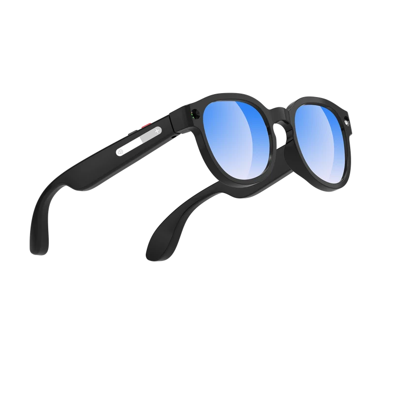 Lunettes intelligentes multifonctions NASA édition FUTURA Caméra,prise de photos, enregistrement vidéo et audio, appels Bluetooth, lecture de musique, assistant vocal, transmission sans fil Wi-Fi, Monture Mat Noir Verres Bleu Modèle Unisex design
