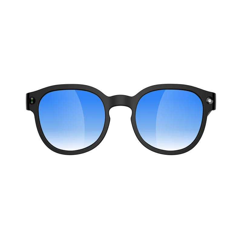 Lunettes intelligentes multifonctions NASA édition FUTURA Caméra,prise de photos, enregistrement vidéo et audio, appels Bluetooth, lecture de musique, assistant vocal, transmission sans fil Wi-Fi, Monture Mat Noir Verres Bleu Modèle Unisex design