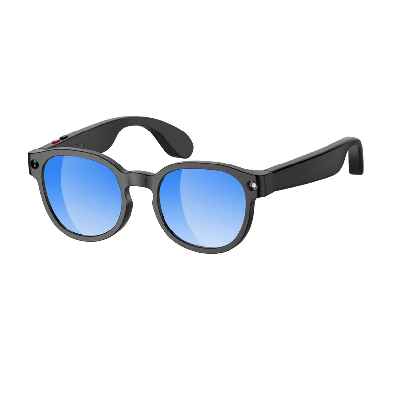 Lunettes intelligentes multifonctions NASA édition FUTURA Caméra,prise de photos, enregistrement vidéo et audio, appels Bluetooth, lecture de musique, assistant vocal, transmission sans fil Wi-Fi, Monture Mat Noir Verres Bleu Modèle Unisex design