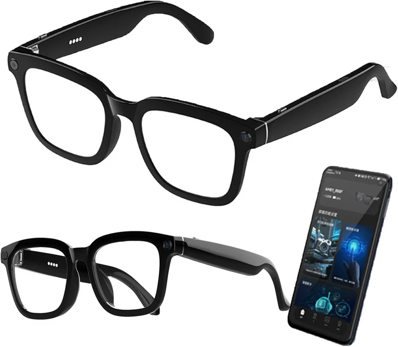 Lunettes intelligentes multifonctions NASA édition ICARE transmission Wi-Fi, Bluetooth Microphone Et Haut-Parleur Intégré Monture Mat Noir Verres Incolore Modèle Unisex design