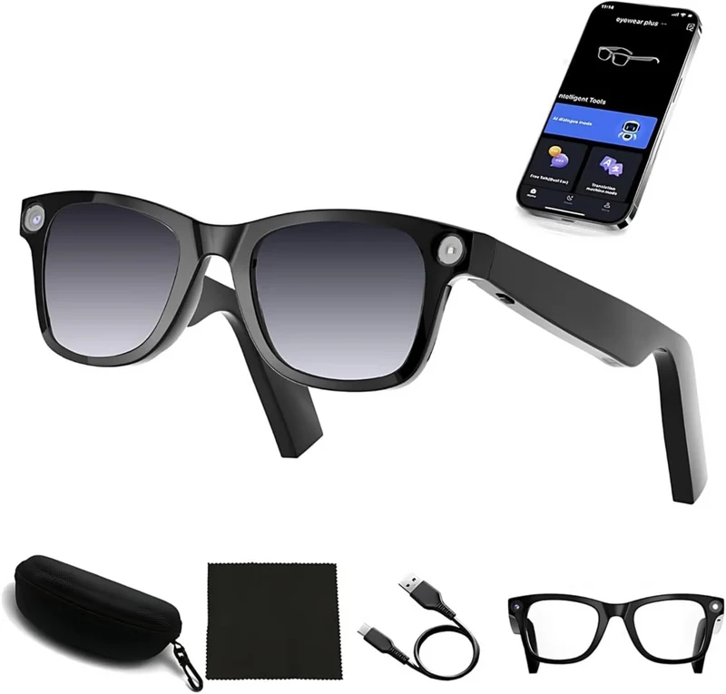 Lunettes intelligentes multifonctions NASA édition VISION Caméra 8 MP avec capteur Photo & Vidéo Haute Définition transmission Wi-Fi, Bluetooth Microphone Et Haut-Parleur Intégré Monture Mat Noir Verres Incolore Modèle Unisex design