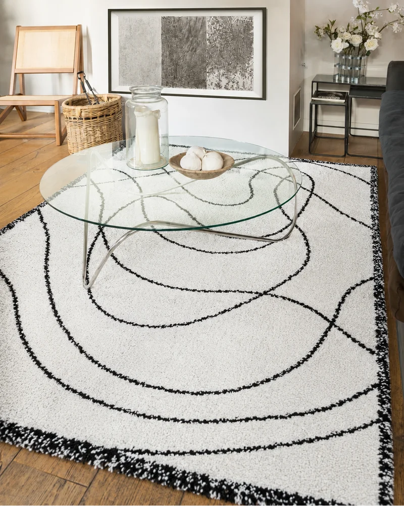 Tapis noir et blanc Ondes
