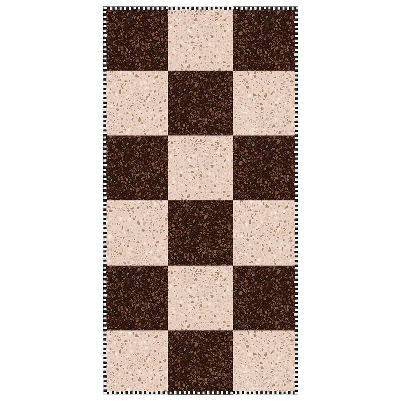 Tapis vinyle Damier beige et marron