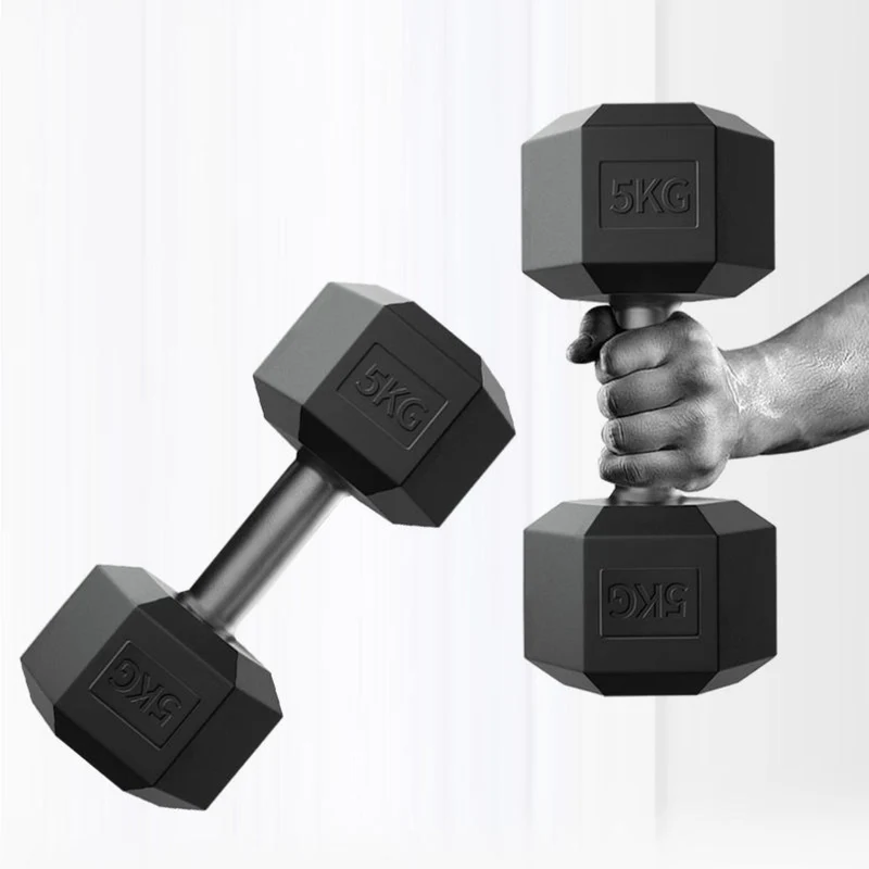 " Lots de 2 Haltères hexagonal SYNERFIT écologique en acier recouvert de PVC Noir, 5 kg l' unité"