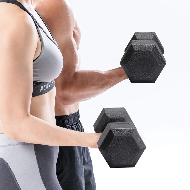 " Lots de 2 Haltères hexagonal SYNERFIT écologique en acier recouvert de PVC Noir, 5 kg l' unité"