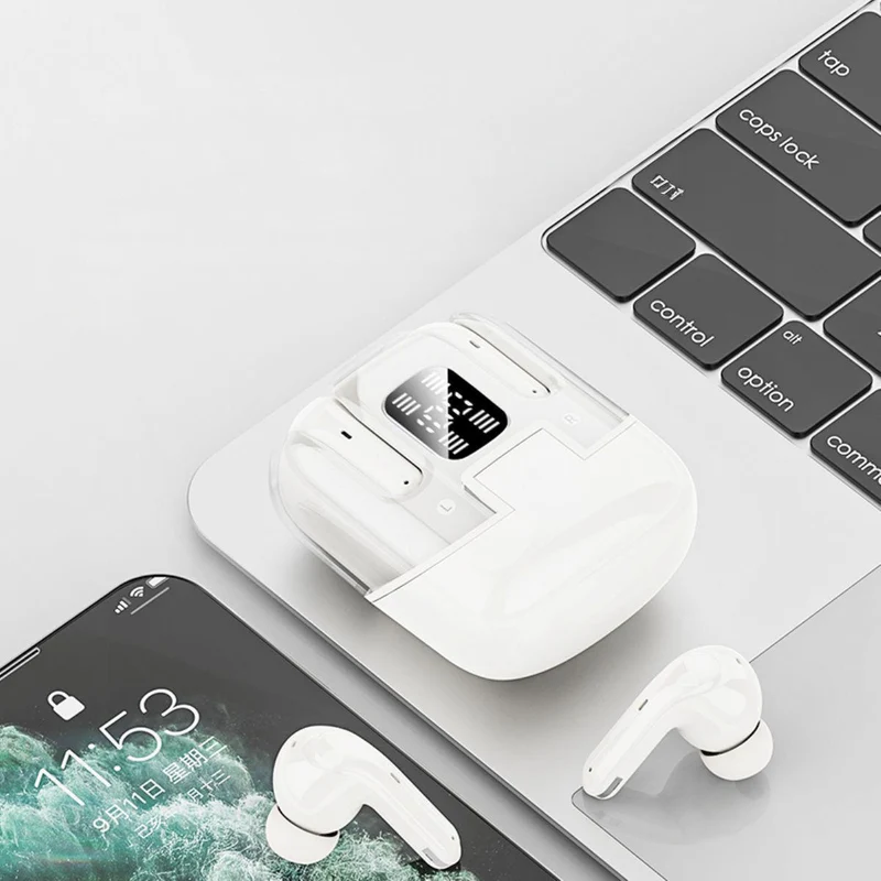 Écouteurs sans fil TWS Edition CRYSTAL , Bluetooth 5.5 nouvelle gereration écran tactile, suppression du bruit b fond d'écran HiFi couleur Blanc