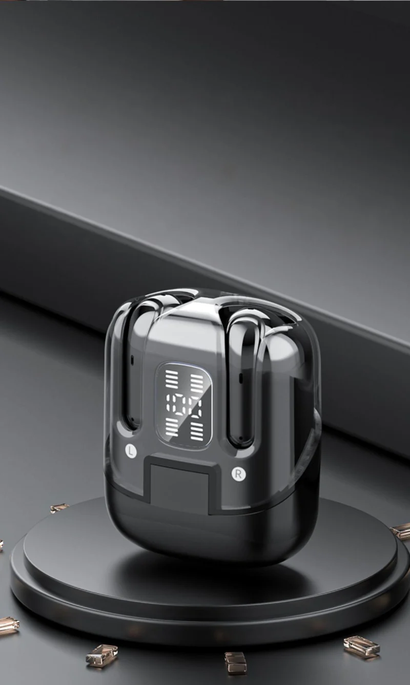 Écouteurs sans fil TWS Edition CRYSTAL , Bluetooth 5.5 nouvelle gereration écran tactile, suppression du bruit b fond d'écran HiFi couleur Noir