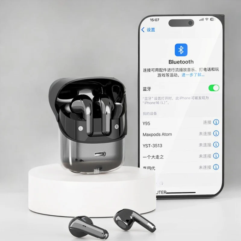 Écouteurs sans fil TWS Edition CRYSTAL , Bluetooth 5.5 nouvelle gereration écran tactile, suppression du bruit b fond d'écran HiFi couleur Noir
