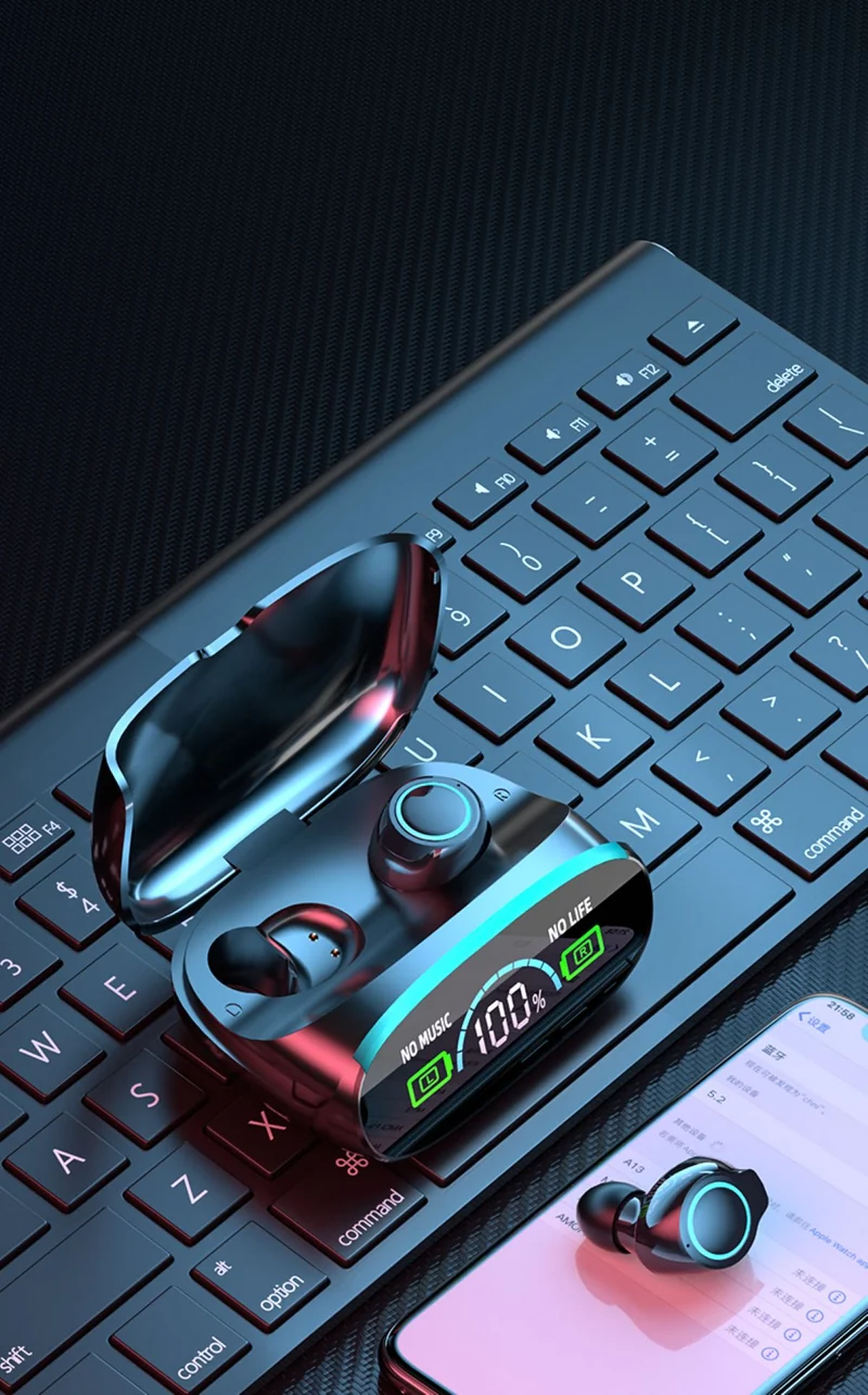 Ecouteurs sans fil (TWS) Bluetooth 5.3 - affichage LED - Edition Space Mountain + boitier chargeur couleur Noir