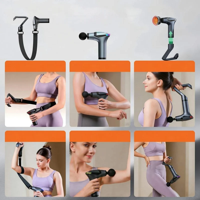 Pistolet de Massage Musculaire SYNERFIT 6 Vitesses Réglables 3 en 1 masseur dos et cervicales poignée amovible,modéle Move Gun colorie Gris