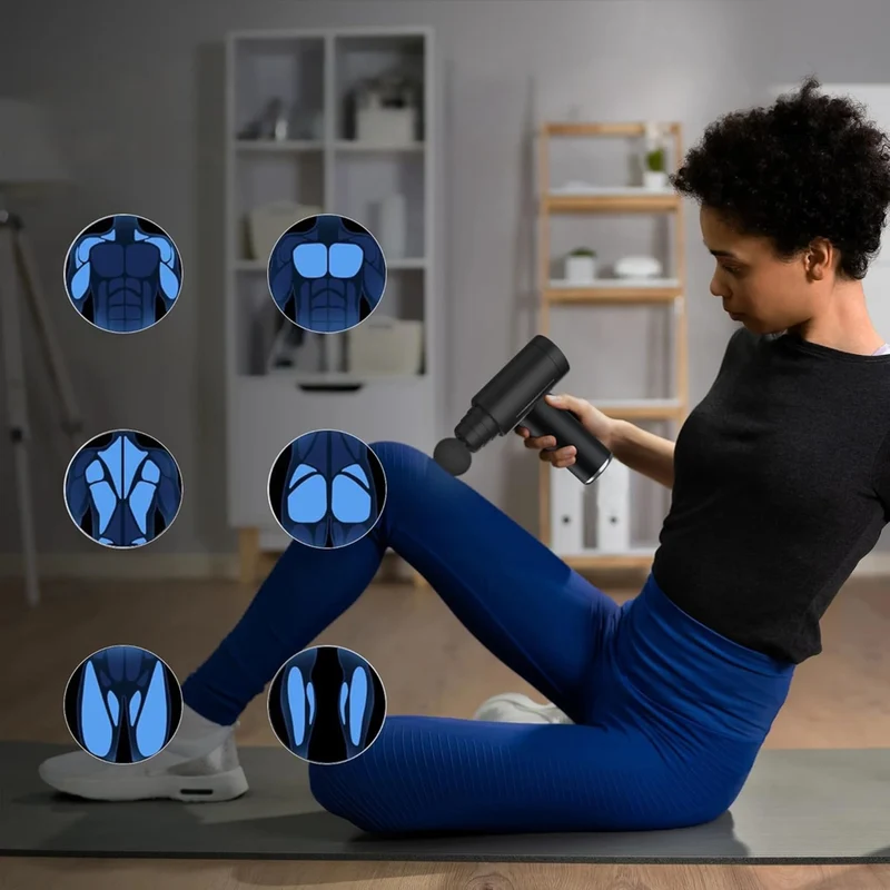 Pistolet de Massage Musculaire SYNERFIT 6 vitesses réglables 6 têtes de massage modèle Smart Gun colorie Noir