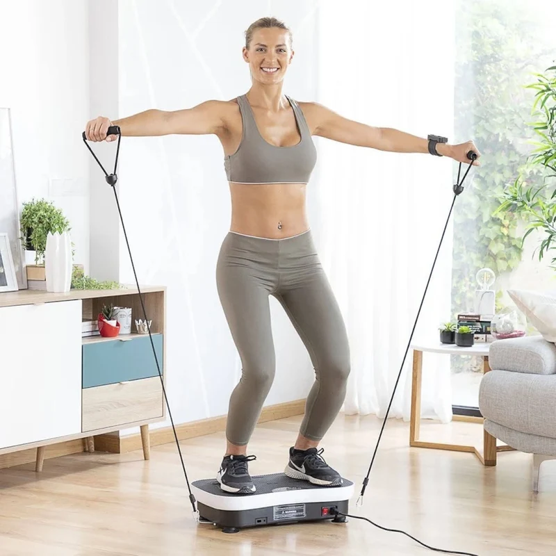 Plateforme vibrante SYNERFIT de remise en forme modèle Powerfit 53 x 32 x 100 cm avec poignée colorie Blanc
