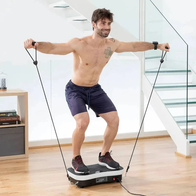 Plateforme vibrante SYNERFIT de remise en forme modèle Powerfit 53 x 32 x 100 cm avec poignée colorie Blanc