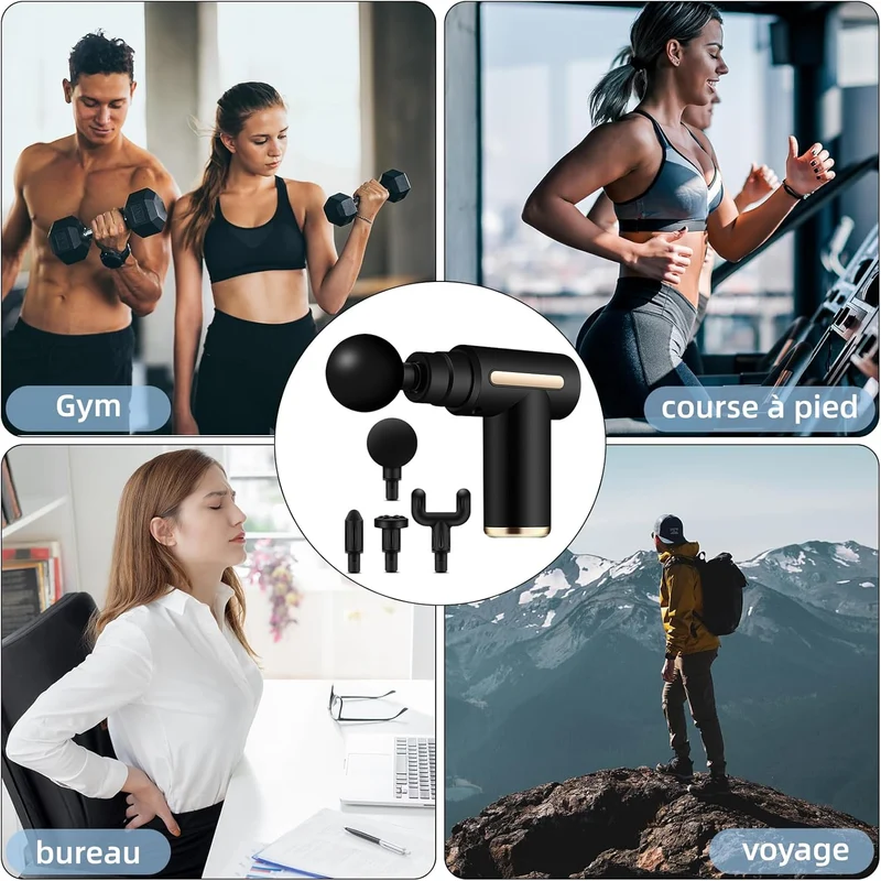 SYNERFIT Pistolet de Massage Musculaire 6 Vitesses Réglables, modèle Innova Gun colorie Noir Argent