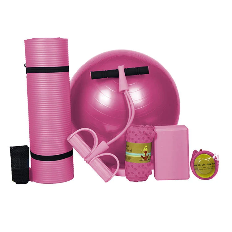 SYNERFIT Kits de Yoga 5 en 1 inclus Tapis de yoga , serviette, balle de yoga, brique de yoga, fitness band, EVA haute densité inlcus sac de transport .Modéle Yoga fit colorie Rose