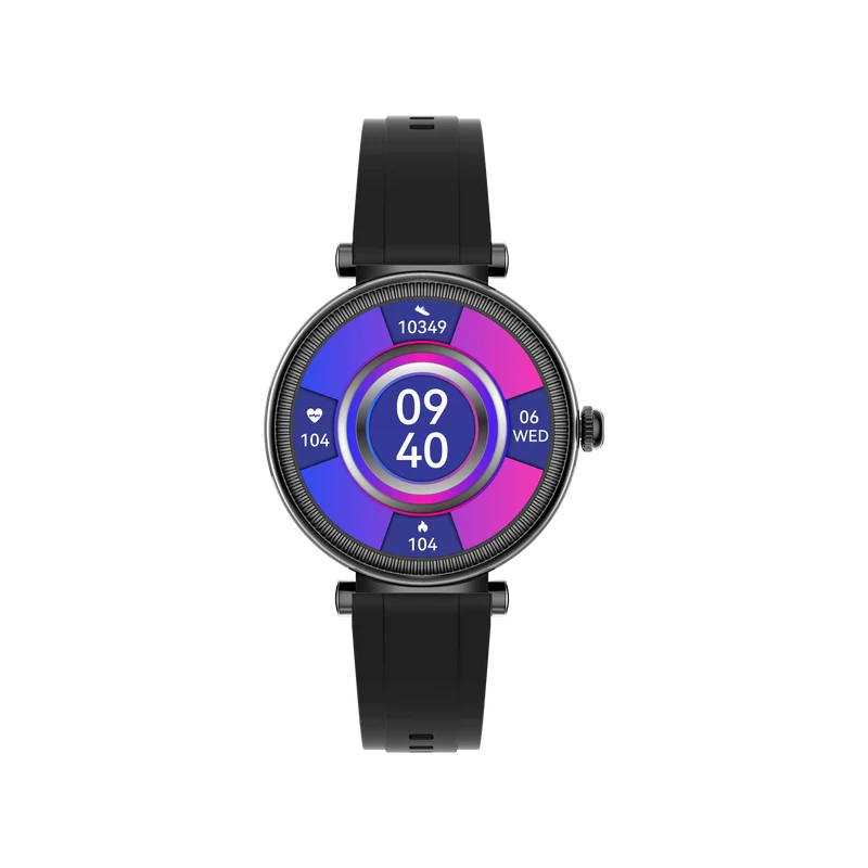 Montre connectée - Edition Platine- Couvercle en verre trempé 2.5D Coque en alliage de zinc + Bracelet en silicone couleur Noir