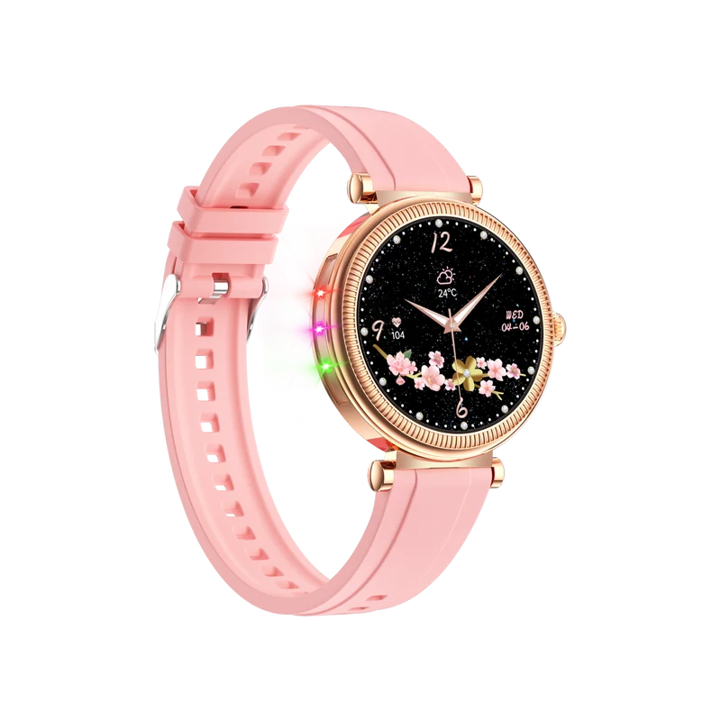 Montre connectée - Edition Platine- Couvercle en verre trempé 2.5D Coque en alliage de zinc + Bracelet en silicone couleur Rose