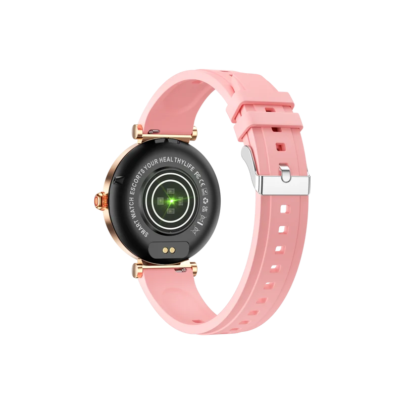 Montre connectée - Edition Platine- Couvercle en verre trempé 2.5D Coque en alliage de zinc + Bracelet en silicone couleur Rose
