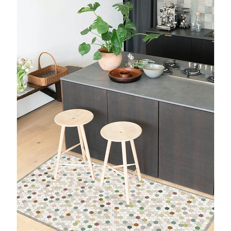 Tapis vinyle Tomettes multicolore