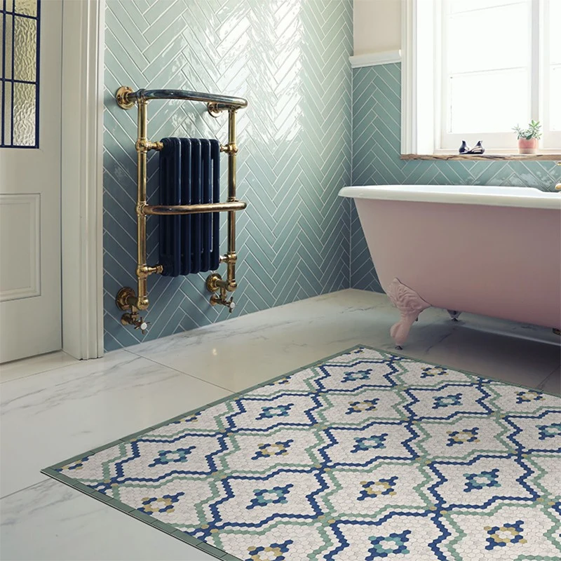 Tapis vinyle Tomettes bleu/vert