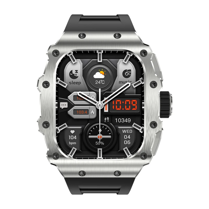 Montre connectée NASA AMOLED IP67 Grand écran résolution haute définition bracelet en silicone couleur Noir cadran Argent