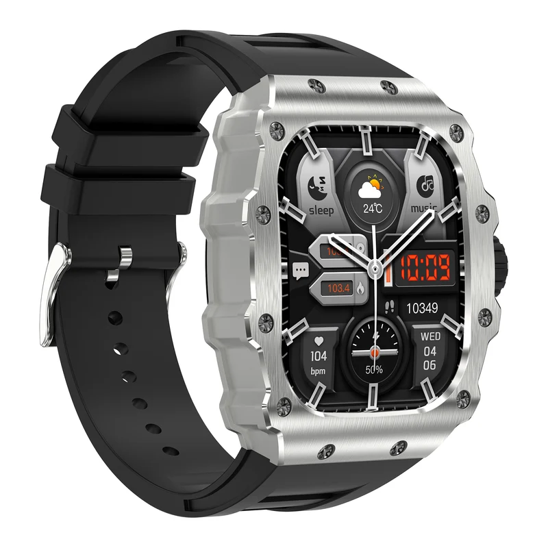 Montre connectée NASA AMOLED IP67 Grand écran résolution haute définition bracelet en silicone couleur Noir cadran Argent