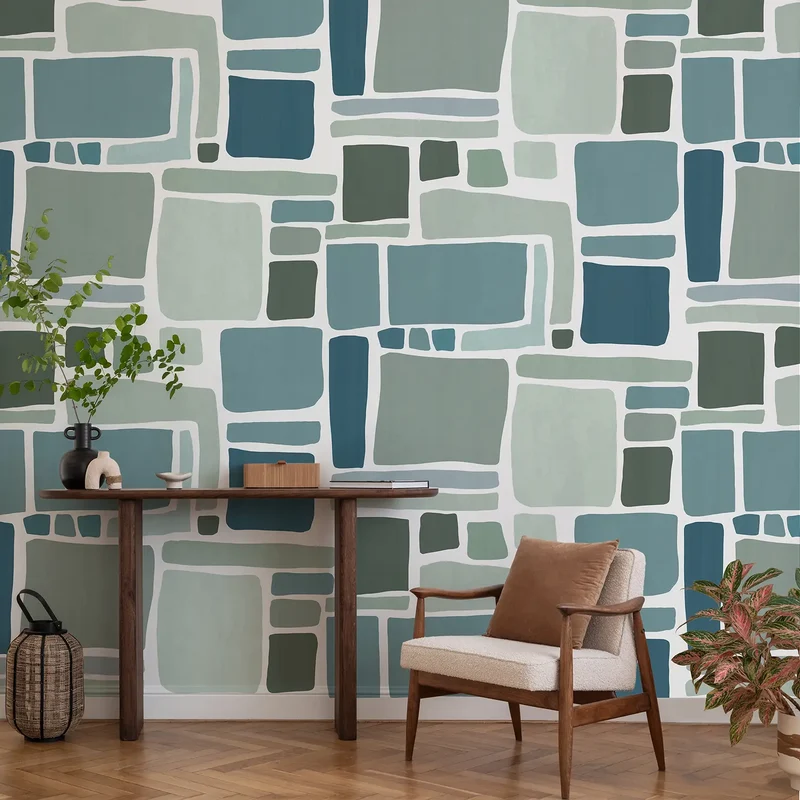 Papier peint bleu Dédales