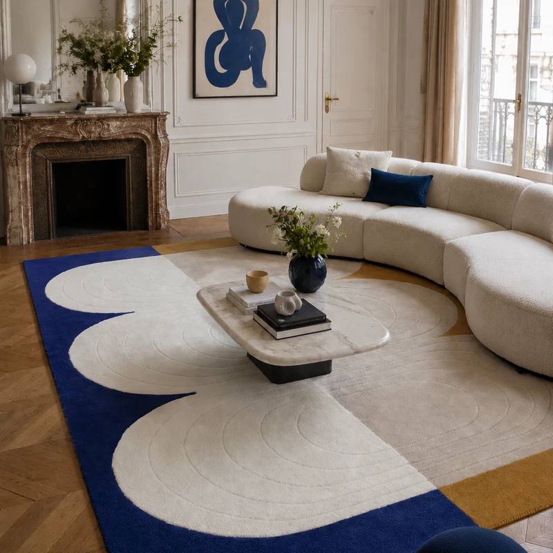 Tapis jaune safran et bleu Bibelot