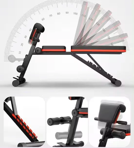Banc de Musculation SYNERFIT Inclinable Réglable, multifonctions - entraînement complet noir et rouge