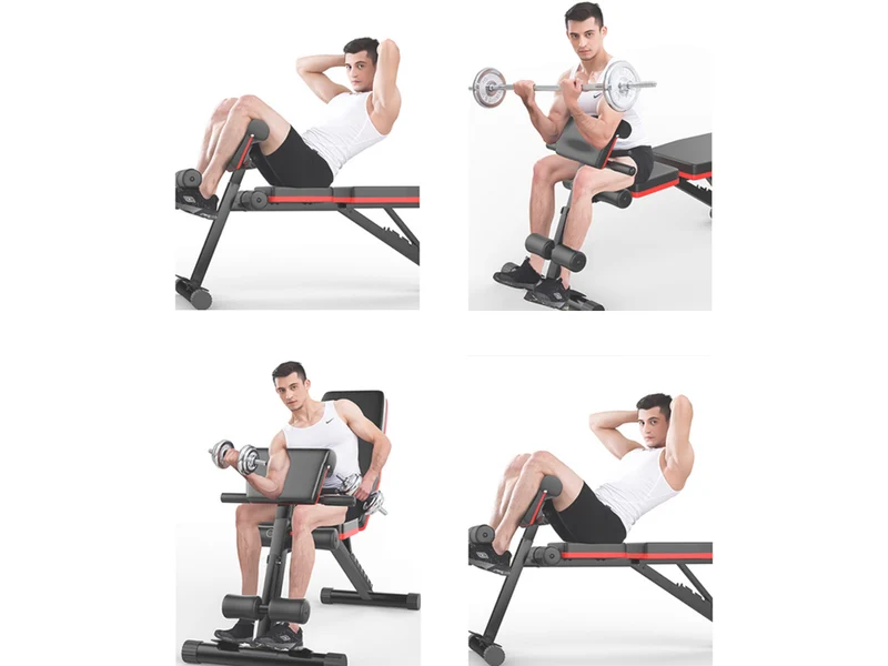 Banc de Musculation SYNERFIT Inclinable Réglable, multifonctions - entraînement complet noir et rouge