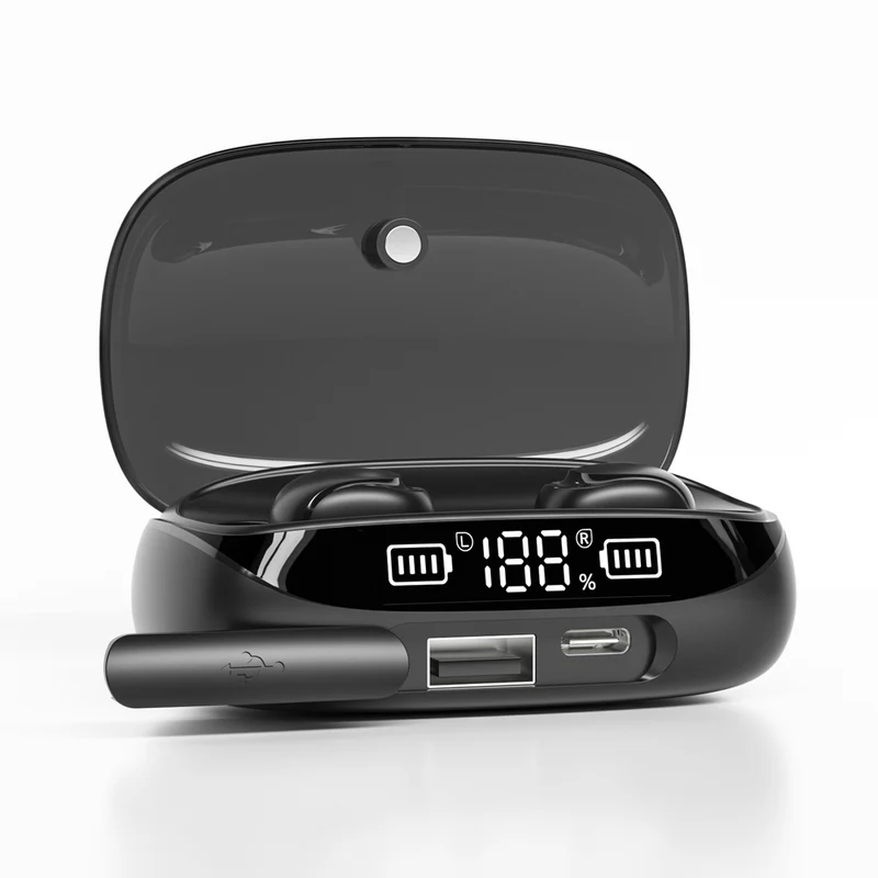 Ecouteurs sans fil (TWS) Bluetooth 5.0 - affichage LED - sport Edition GAMING + boitier chargeur couleur Noir