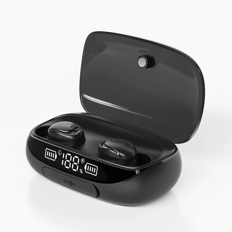 Ecouteurs sans fil (TWS) Bluetooth 5.0 - affichage LED - sport Edition GAMING + boitier chargeur couleur Noir
