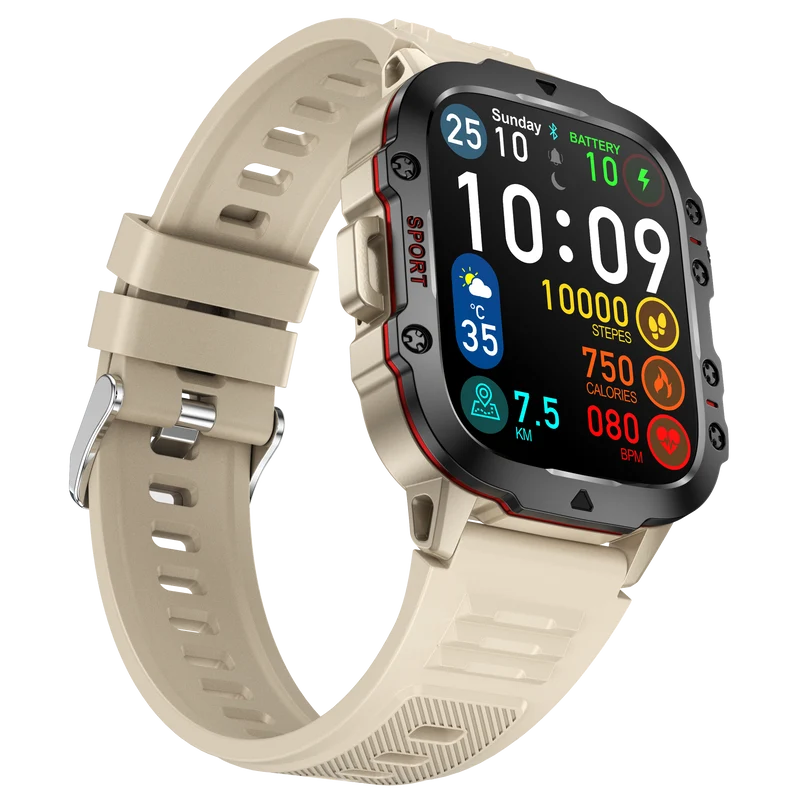 Montre connectée NASA SPORT Grand écran résolution haute définition bracelet en silicone couleur Beige